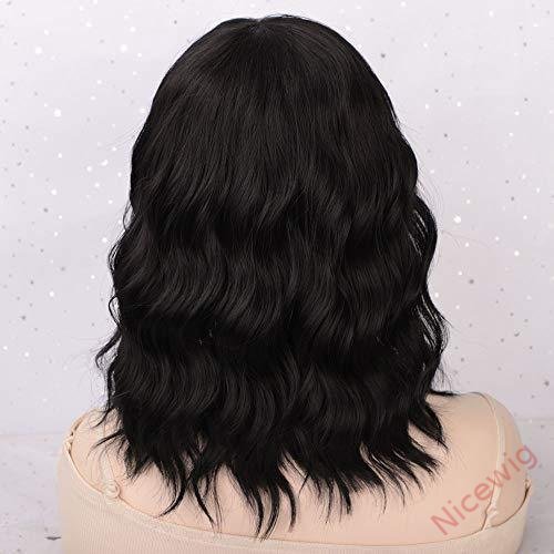 Natural Black Medium Hair Bob Body Wave Wig With Bangs