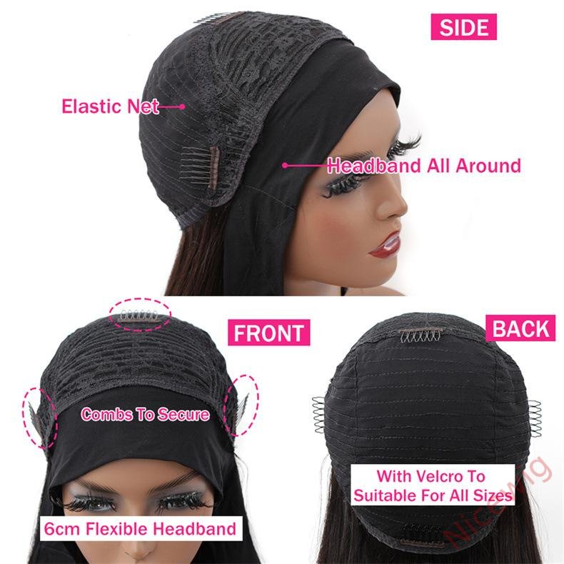 Black Long Straight Hair Headband Wig