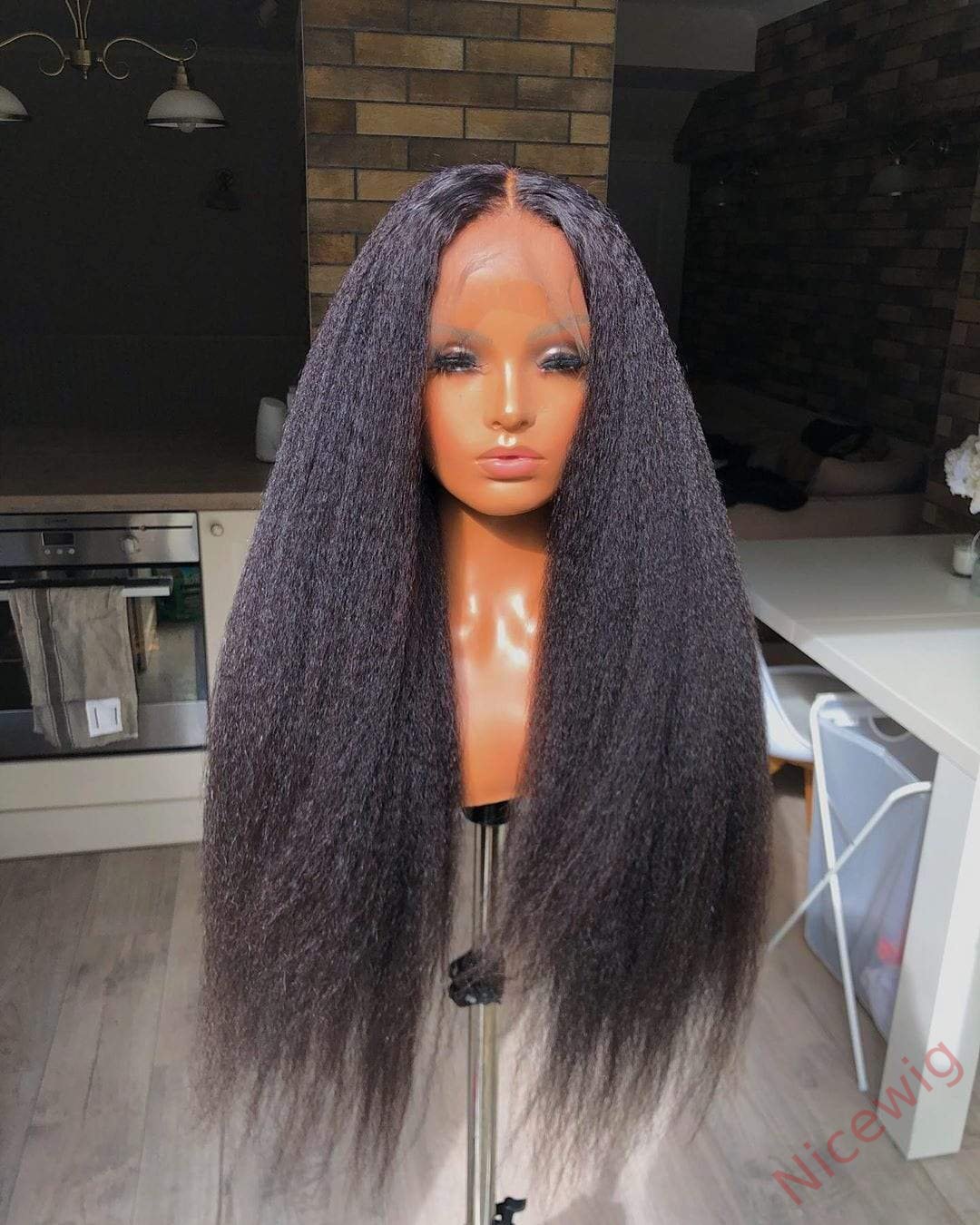 Kinky straight 200% density glueless brazilian black wigs with baby hair