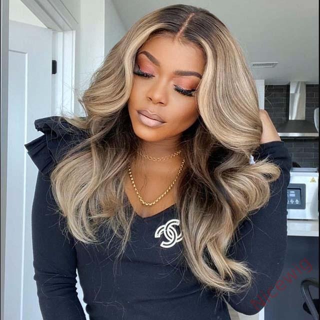 Brown Mixed Blonde Long Wigs Remy Wave Hair
