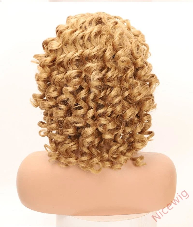 Kinky Curly Wigs With Bangs Fluffy African Ombre Glueless Wigs