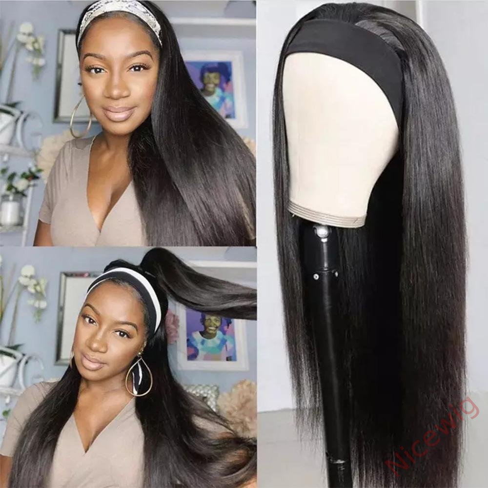 Black Long Straight Hair Headband Wig