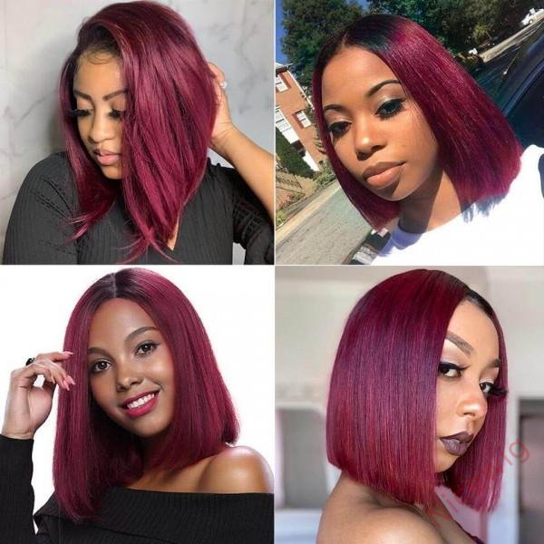 Burgundy Black Gradient Red Centre Parting Long Hair Straight Wig