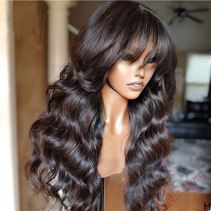 Glueless Long Hair Loose Deep Wave Wigs with Bangs