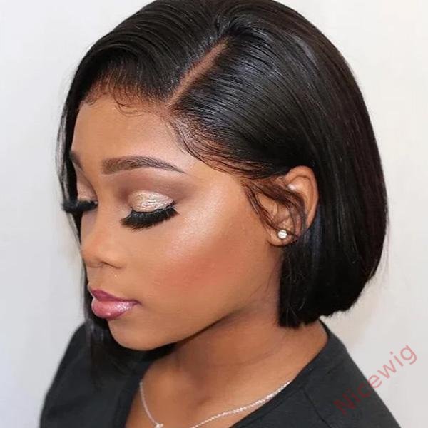 Brazilian Black Straight Hair Short BOB Wigs Lady Wig
