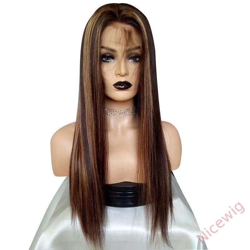 New Brown Mixed Gold Long Hair Straight Wig