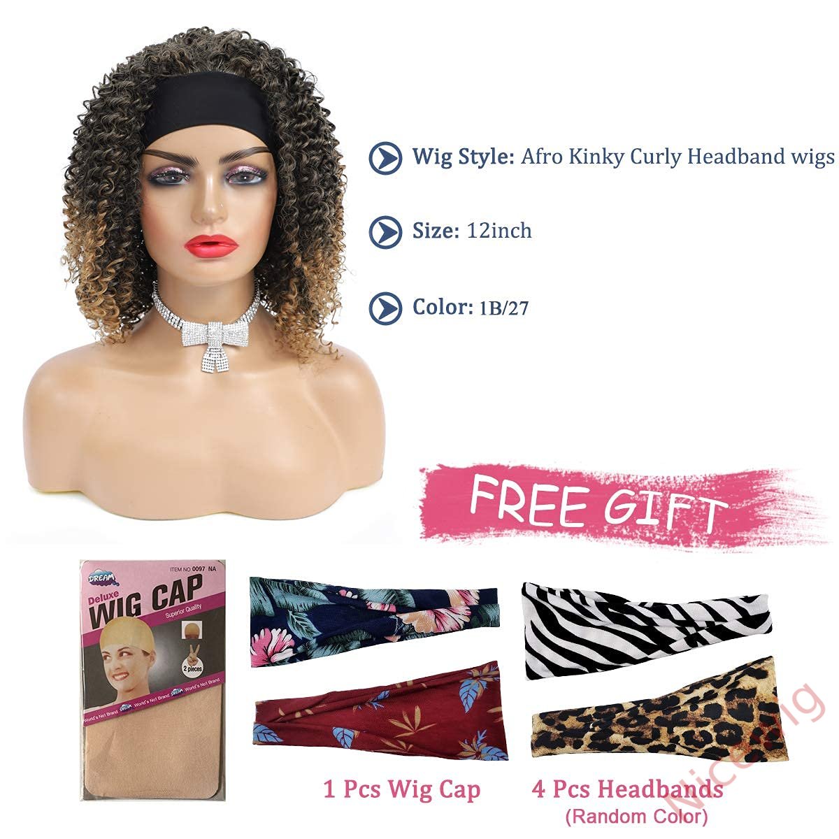 Curly Hair Headband Short Bob Wig
