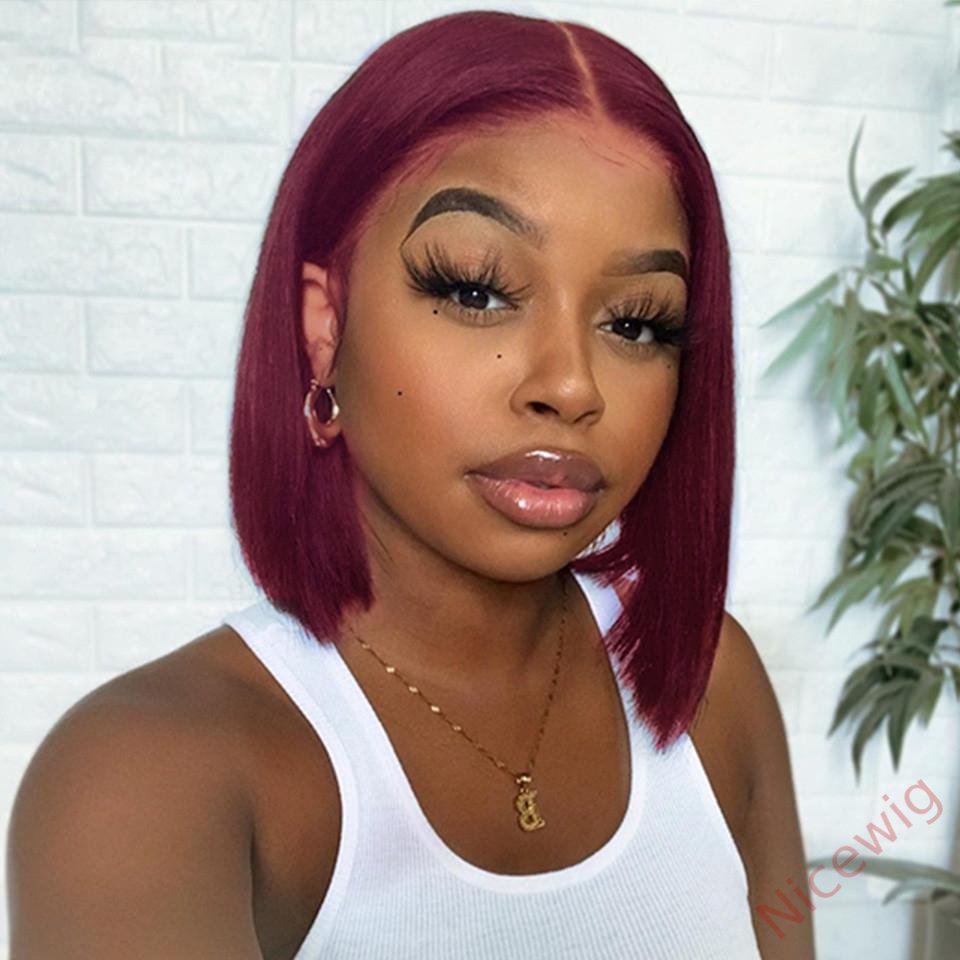 Wine Red Brazilian Straight Hair BOB Wigs Lady Wig