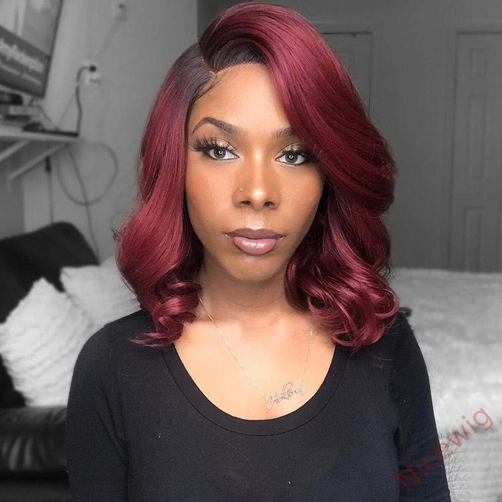Wine Red/Blonde Short Bob Body Wave Wig For Women