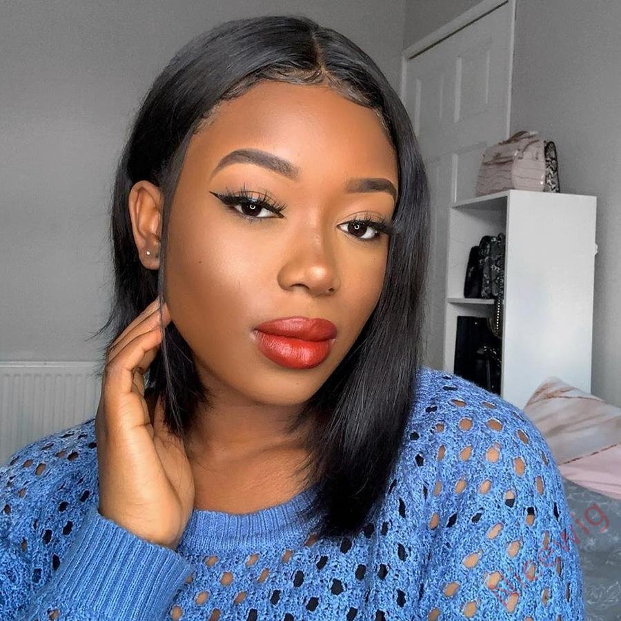 Black Brazilian Short Straight Hair BOB Wigs Lady Wig