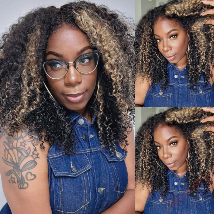 Black Mixed Brown Brazilian Water Wave Curly Wig