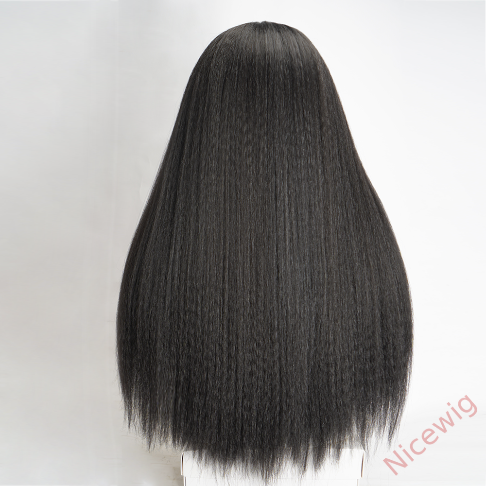 Glueless Kinky Yaki Straight Brazilian Black Long Wigs