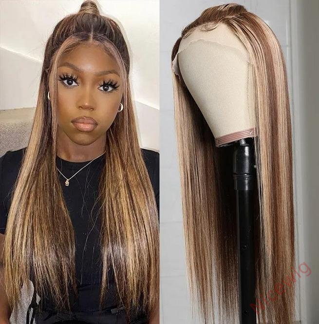 Hightlight Brown Mixed Blonde Long Wig Straight Wig
