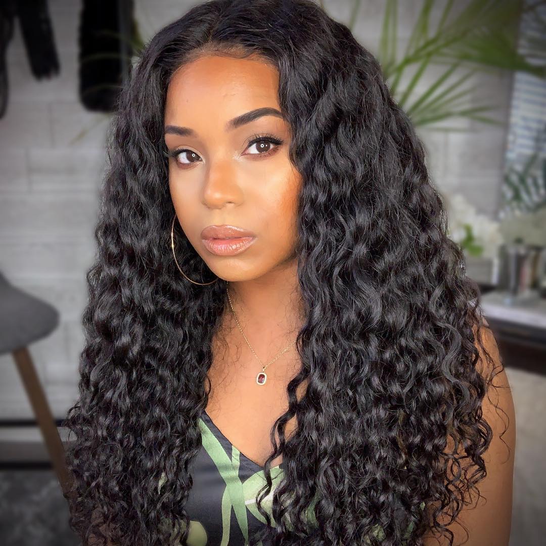Black Brazilian Water Wave Long Curly Wigs