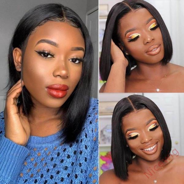 Black Centre Parting Short Hair Bob Straight Wigs
