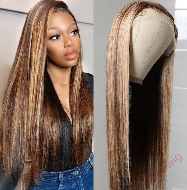 Hightlight Brown Mixed Blonde Long Wig Straight Wig