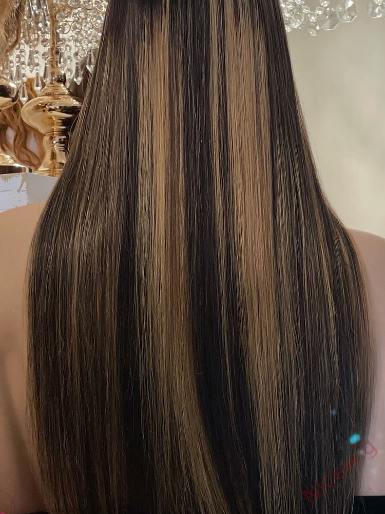 Glueless New Brown Mixed Blonde Long Hair Straight Wig