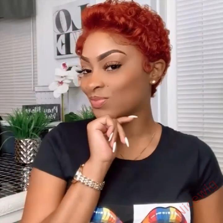 Best Design Orange Afro Short Curly Hair Wig Without Bang