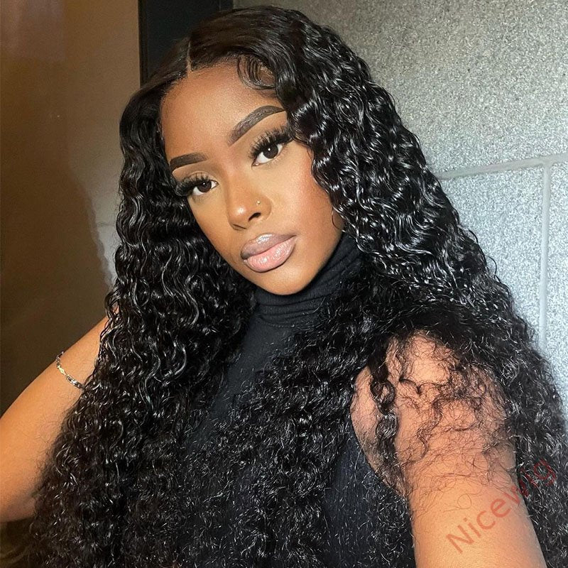 Glueless Brazilian Natural Black Water Wave Long Curly Wig
