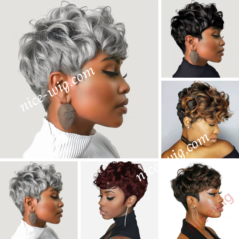 Glueless Best Design Cute Short Pixie Cut Wig With Bangs
