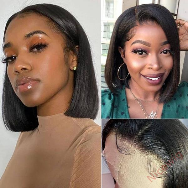 Black Centre Parting Short Hair Bob Straight Wigs