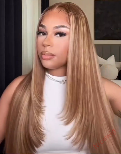 Glueless Hightlight Mixed Blonde Long Hair Straight Wig