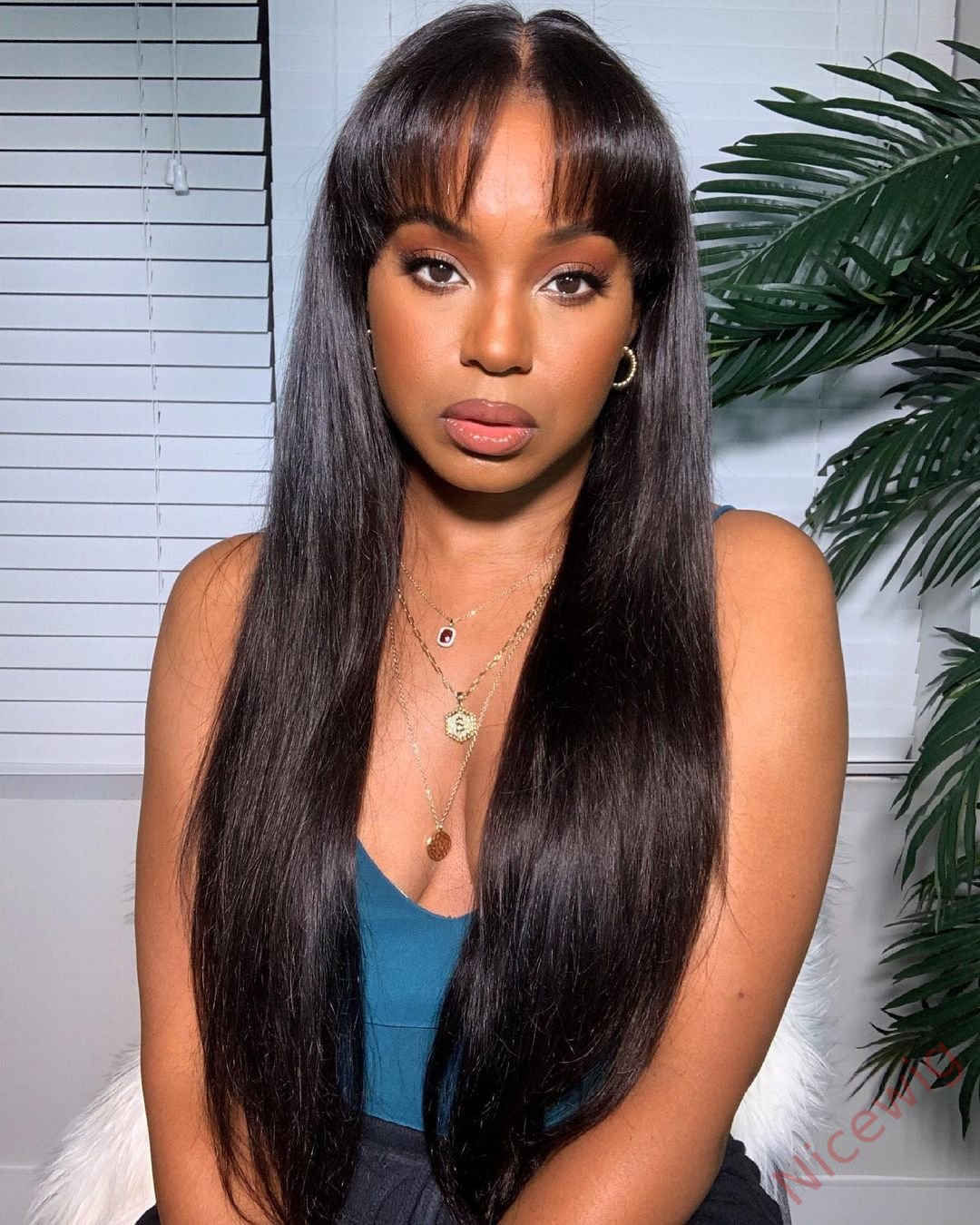 Black Long Straight Wig With Bang