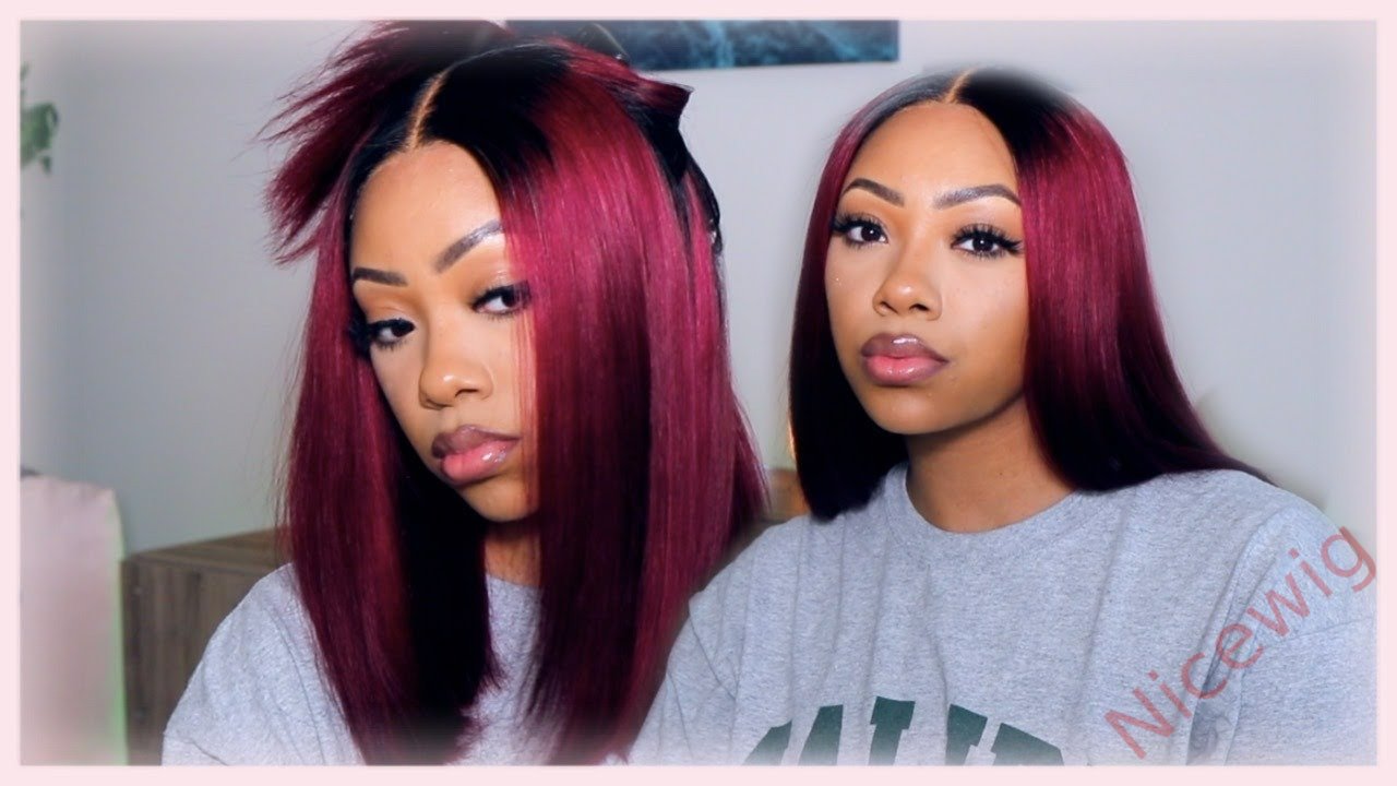 Burgundy Black Gradient Red Centre Parting Long Hair Straight Wig