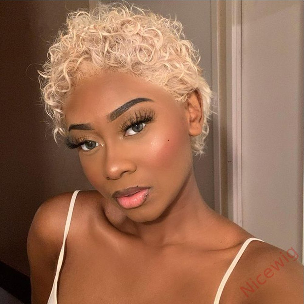 Glueless Blonde Afro Short Cut Curly Hair Wig