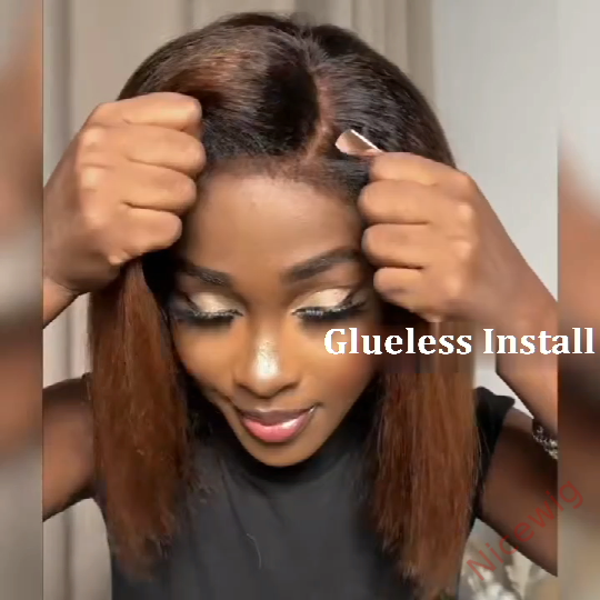 Glueless Lovely Black Gradient Light Brown Natrual Bob Styles Silky Yaki Hair Wig