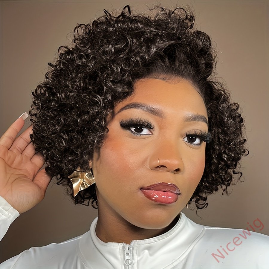 Curly Hair Cut Water Wave Natural Black Wig