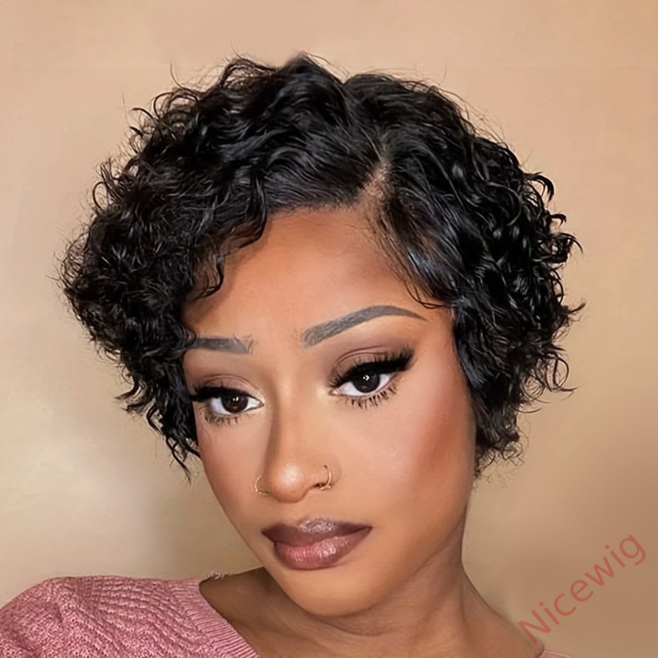 Glueless Black Short Bob Kinky Curly Wig