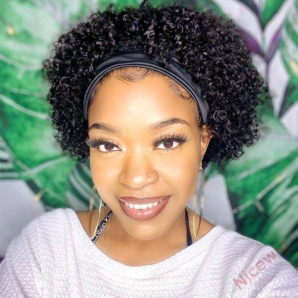Natural Black Short Curly Hair Headband Bob Wig