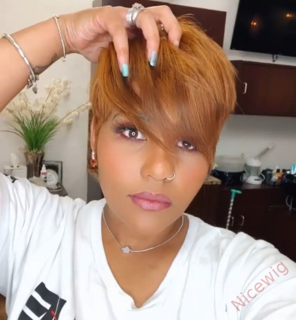 Light Brown Short Pixie Wig Bob Straight Hair