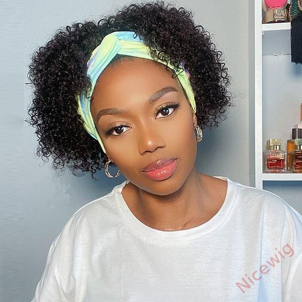 Natural Black Short Curly Hair Headband Bob Wig
