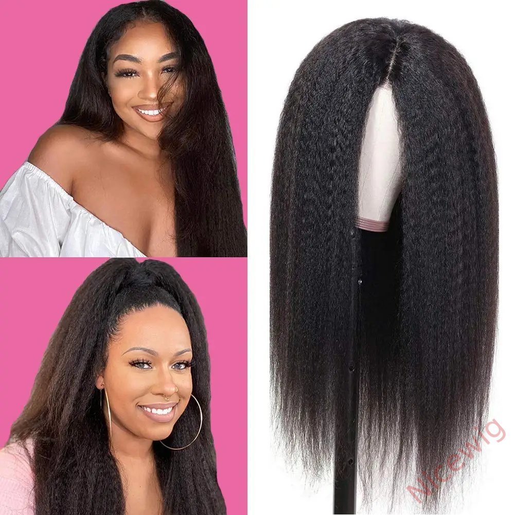 Kinky Yaki straight 200% density glueless brazilian black wigs