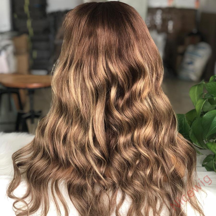 Brown Mixed Blonde Long Wigs Remy Wave Hair