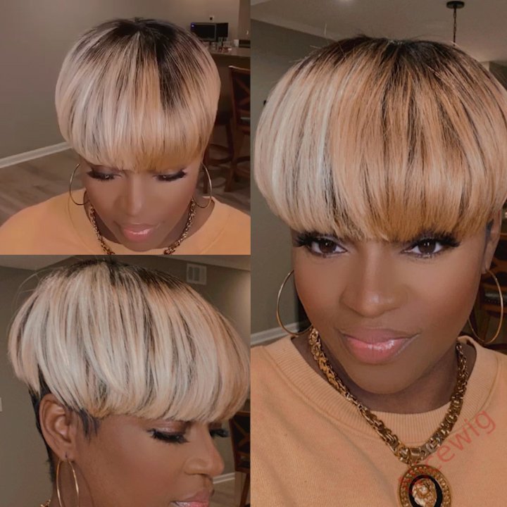 Black Gold Short Straight Bob Pixe Cut Hair