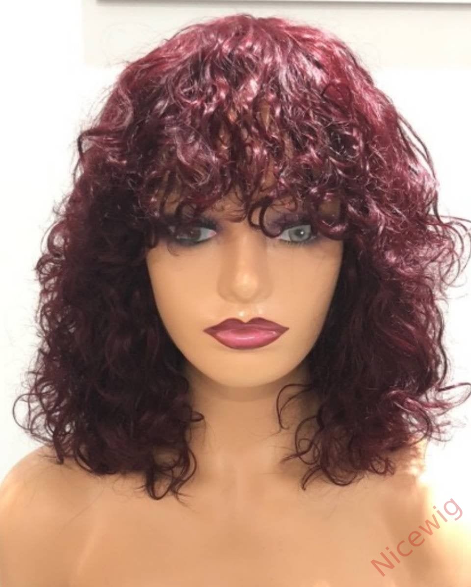 Glueless Brazilian Curly Hair Wig With Bangs Glueless Wig