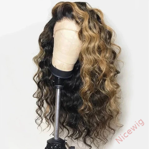 Black Mixed Blonde Long Wave Wig