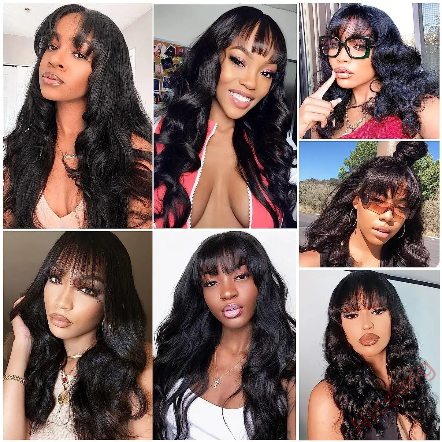 Glueless Black Long Hair Loose Deep Wave Wigs with Bangs