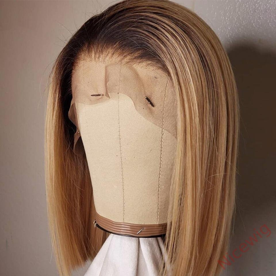 Black Gradient Light Brown Brazilian Straight Hair Bob Wigs Lady Wig