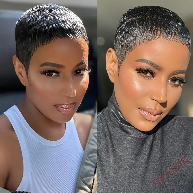 Glueless Brown Short Straight Super Short Pixe Cut Wig