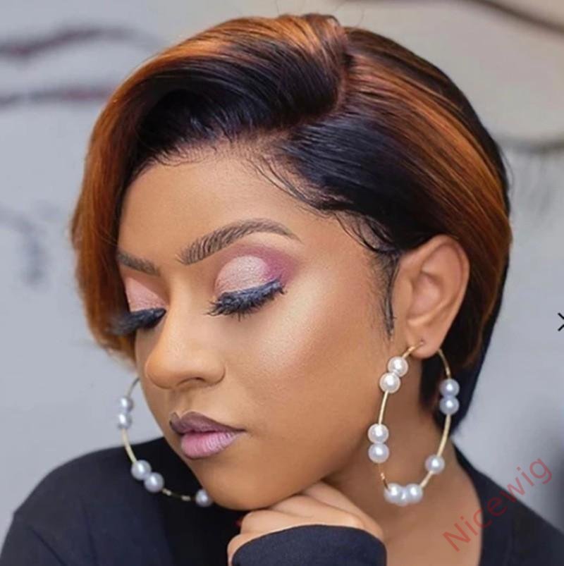 Short Wig Black Mixied Brown Bob Straight Hair