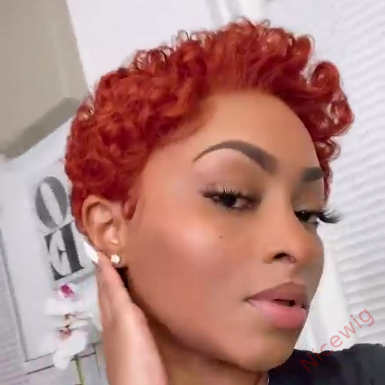 Best Design Orange Afro Short Curly Hair Wig Without Bang