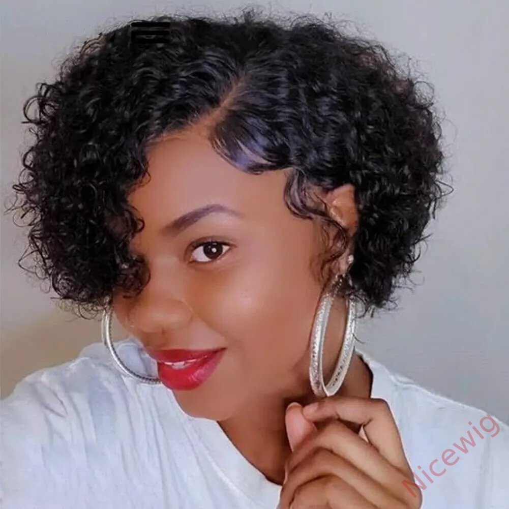 Glueless Black Short Bob Kinky Curly Wig