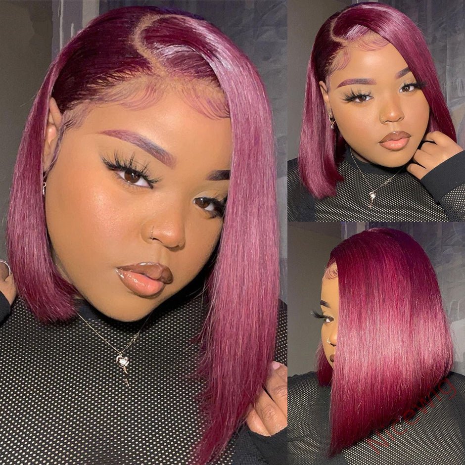 Wine Red Brazilian Straight Hai Bob Wigs Lady Wig