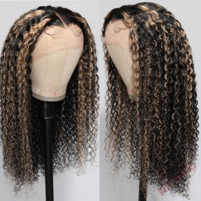 Black Mixed Brown Brazilian Water Wave Curly Wig