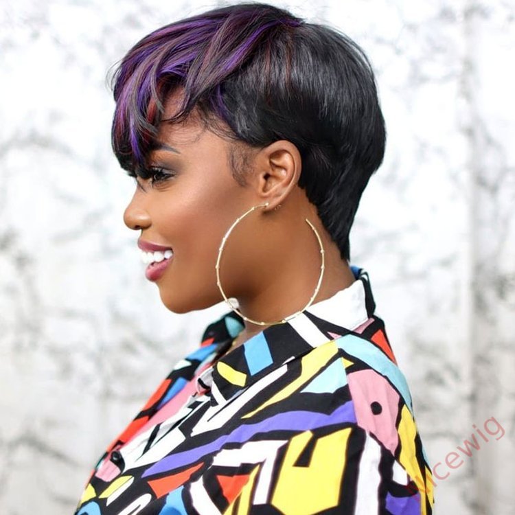 Hot New Fashion Colorful Wig With Bands Natural Pixieb Cut Wig