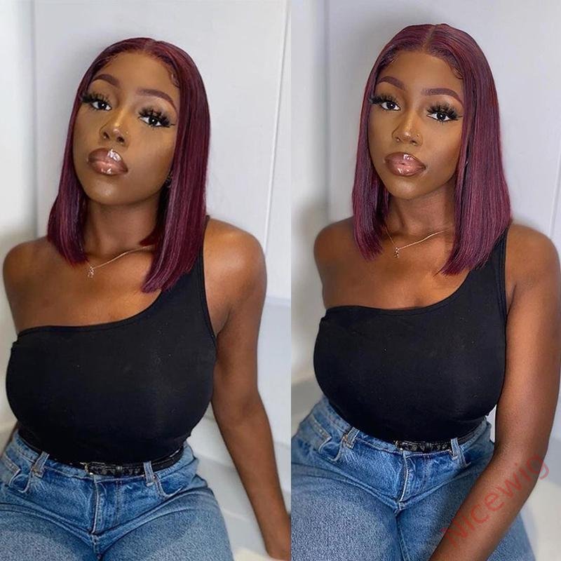 Wine Red Brazilian Straight Hair BOB Wigs Lady Wig